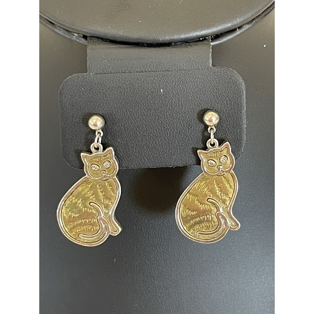 Tabby Cat Earrings Metal Resin Post Dangle Drop